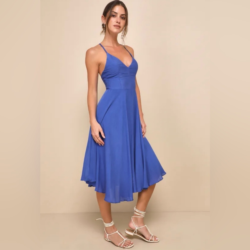Lulus Troulos Royal Blue Lace-Up Midi Dress - size XS